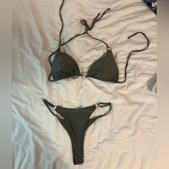 Army Green Bikini Top with Gold Detail - Picture 5 of 6